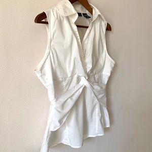 New York & Co White Sleeveless Knotted Tied Front